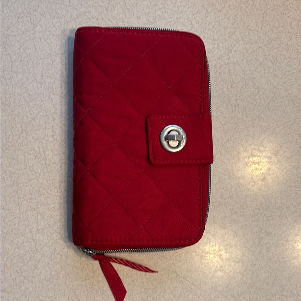 Red Vera Bradley Quilted Wallet with Silver Accents. Like New. Perfect condition